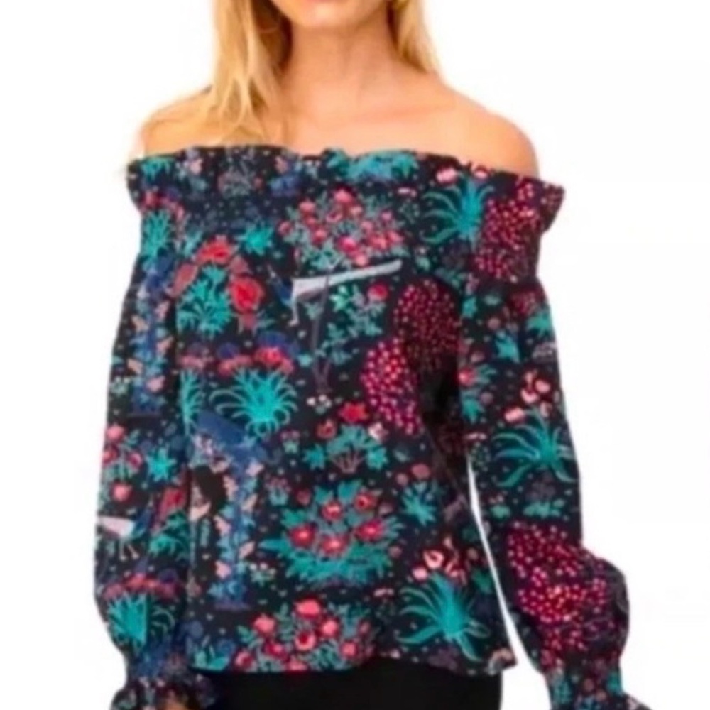 Tuckernuck Floral Off-Shoulder Blouse - Black and Blue